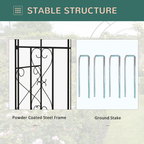 7.6FT Metal Garden Arch with Gate, Garden Arbor Trellis for Climbing Plants, Roses, Vines, Wedding Arch for Outdoor Garden, Lawn, Backyard, Black