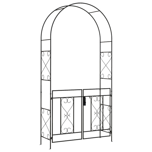7.6FT Metal Garden Arch with Gate, Garden Arbor Trellis for Climbing Plants, Roses, Vines, Wedding Arch for Outdoor Garden, Lawn, Backyard, Black