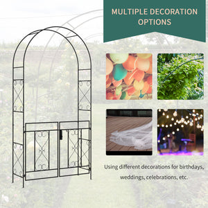 Outdoor Garden Arch with Double Gates, Metal Garden Arbor for Climbing Plants, Roses, Vines, Wedding Arch for Outdoor, 114L x 36W x 232H cm, Black
