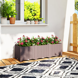 Plastic Raised Garden Bed with Legs, Self Watering Elevated Planter Boxes with Drainage Holes and Plugs, Easy Assembly Outdoor Planter Box for Vegetables, Flowers, Herbs, 120 x 40 x 37 cm