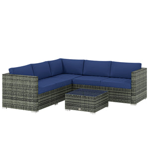 4 Pieces Rattan Garden Furniture Set, Wicker Outdoor Furniture Set with Corner Sofa Loveseat Coffee Table Cushions, Conservatory Furniture Set for Patio Balcony, Blue