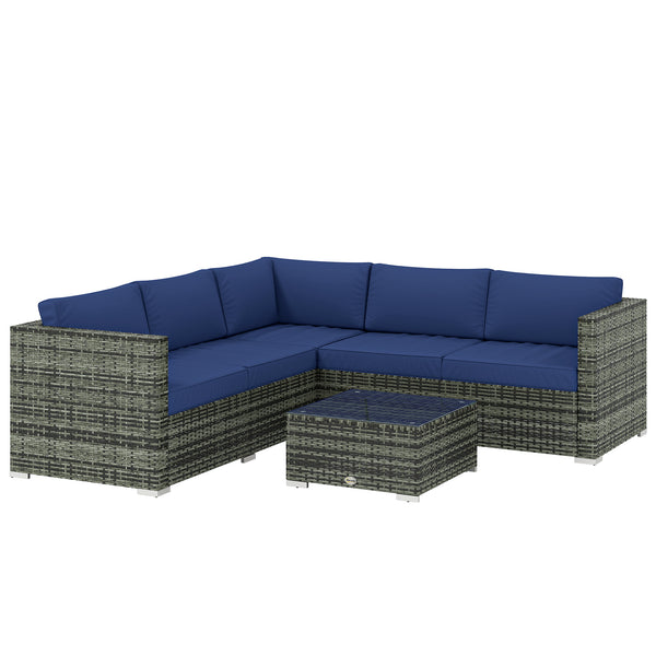 4 Pieces Rattan Garden Furniture Set, Wicker Outdoor Furniture Set with Corner Sofa Loveseat Coffee Table Cushions, Conservatory Furniture Set for Patio Balcony, Blue
