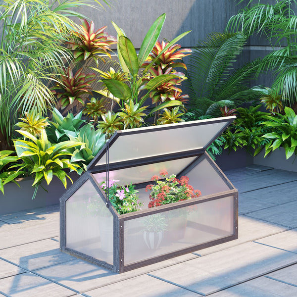 Wooden Cold Frame Greenhouse Garden Portable Raised Planter with Openable Top for Indoor, Outdoor, Flowers, Vegetables, Plants, 35.5" x 20.5" x 19.5", Grey