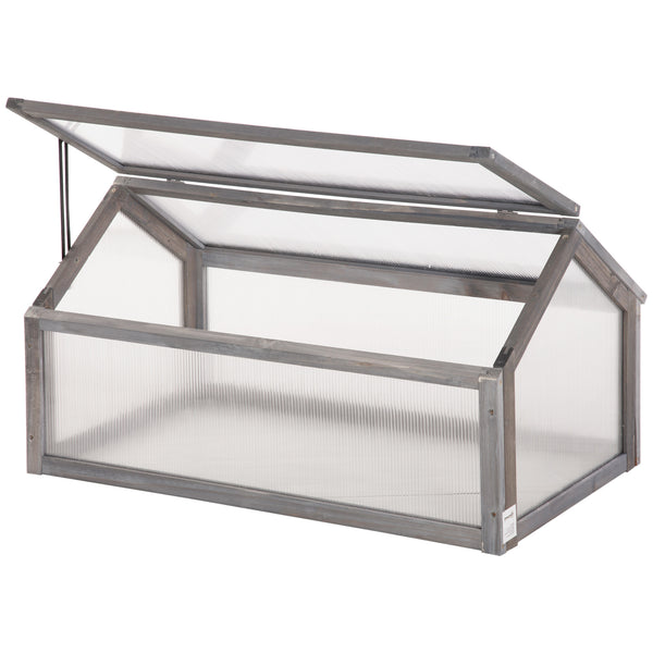 Wooden Cold Frame Greenhouse Garden Portable Raised Planter with Openable Top for Indoor, Outdoor, Flowers, Vegetables, Plants, 35.5" x 20.5" x 19.5", Grey