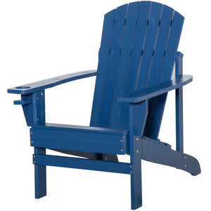 Classic Adirondack Chair Muskoka Chair, Garden Deck Chair with Cup Holder for Patio, Indoor, Backyard, Navy Blue