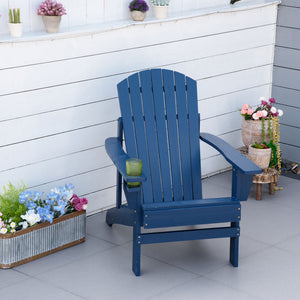 Classic Adirondack Chair Muskoka Chair, Garden Deck Chair with Cup Holder for Patio, Indoor, Backyard, Navy Blue