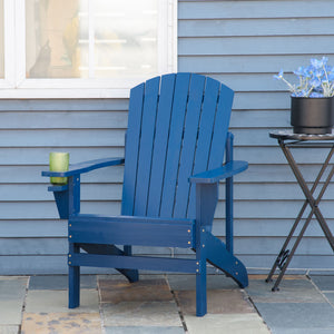 Classic Adirondack Chair Muskoka Chair, Garden Deck Chair with Cup Holder for Patio, Indoor, Backyard, Navy Blue