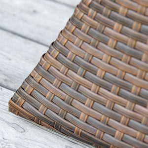 Rattan Wicker Outdoor Coffee Table, All Weather Side Table with Umbrella Hole, 2 Tier Storage Shelf, 21.3" Square End Table for Patio, Garden, Backyard, Mixed Brown