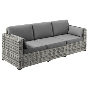 Three-Seater Outdoor Sofa with Cushions, PE Rattan Conversation Patio Wicker Couch Furniture with Pillows for Garden, Poolside, Deck, Balcony, Backyard, Grey