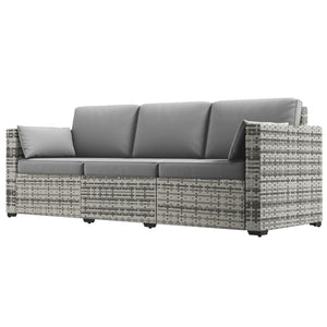 Three-Seater Outdoor Sofa with Cushions, PE Rattan Conversation Patio Wicker Couch Furniture with Pillows for Garden, Poolside, Deck, Balcony, Backyard, Grey