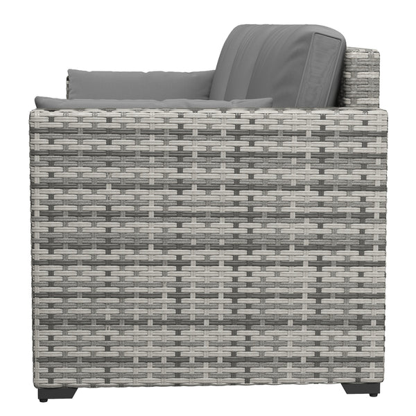 Three-Seater Outdoor Sofa with Cushions, PE Rattan Conversation Patio Wicker Couch Furniture with Pillows for Garden, Poolside, Deck, Balcony, Backyard, Grey