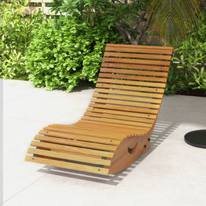 Garden Rocking Chair with Slatted Seat and High Back, Outdoor Wooden Chair with S Shape, Patio Rocker Chair, for Balcony, Outdoor, Garden, Teak