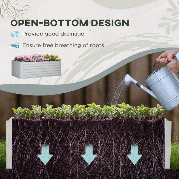 Raised Beds for Garden, Galvanised Steel Outdoor Planters with Multi-reinforced Rods for Vegetables, Plants, Flowers and Herbs, 180 x 90 x 59 cm, Light Grey