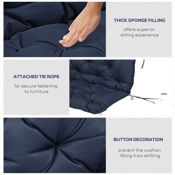 2 Seater Garden Bench Cushions, Thick Outdoor Non-Slip 2 Seater Soft Pad With Backrest for Garden Patio, 52" x 43" x 4", Navy Blue