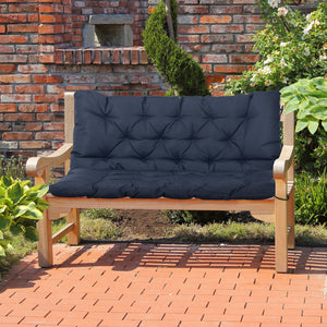2 Seater Garden Bench Cushions, Thick Outdoor Non-Slip 2 Seater Soft Pad With Backrest for Garden Patio, 52" x 43" x 4", Navy Blue