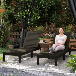 Outdoor Chaise Lounge Chairs Set of 2, Waterproof Resin Reclining Chaise Loungers with 4-Position Adjustable Backrest, Sun Tanning Chair Set for Backyard, Beach, Black