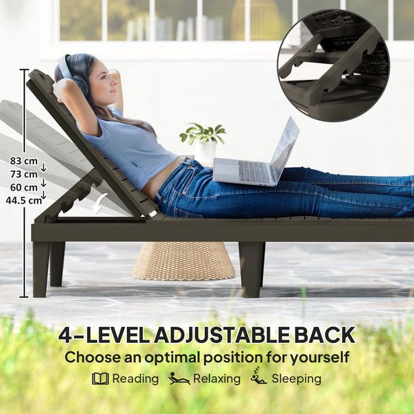 Outdoor Chaise Lounge Chairs Set of 2, Waterproof Resin Reclining Chaise Loungers with 4-Position Adjustable Backrest, Sun Tanning Chair Set for Backyard, Beach, Black