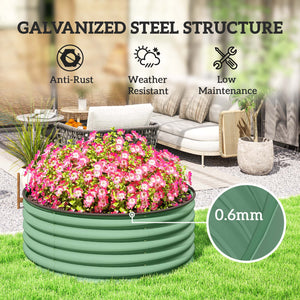Galvanised Raised Garden Bed with Safety Edging, Outdoor Raised Planter Box with Gloves and Open Bottom, Metal Raised Bed for Flowers, Vegetables and Herbs, 120 x 120 x 43cm, Light Green