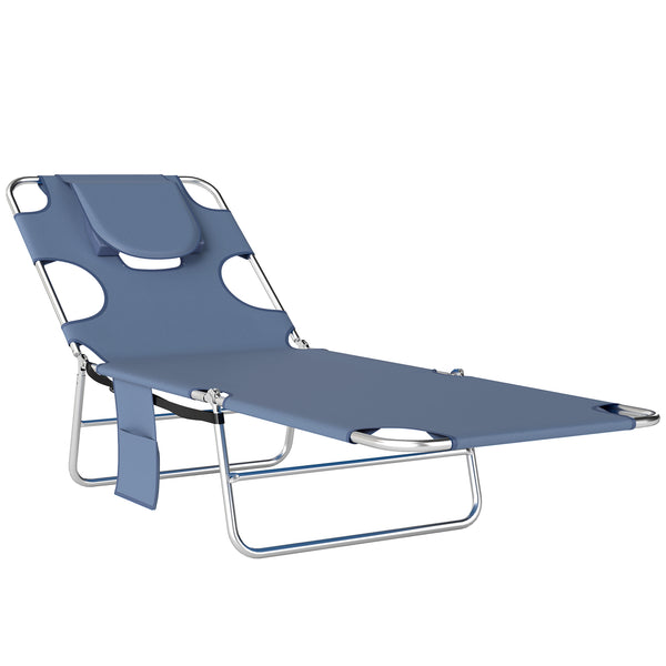Folding Lounge Chair Outdoor Tanning Chair with Face Hole, 5-Position Reclining Sun Lounger Chaise Lounge Cot with Side Pocket, Carry Strap for Beach Pool, Yard, Grey