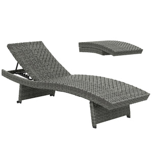 Outdoor PE Rattan Sun Lounger, Folding Wicker Garden Lounger Recliner with 4-Level Adjustable Backrest, Rolling Sunbed Lounge Chair with Wheels, Non-Slip Legs for Balcony, Beach, Mixed-grey