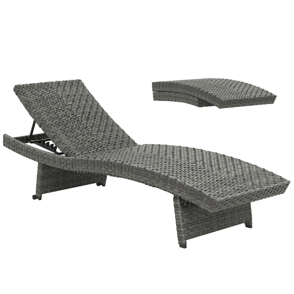 Outdoor PE Rattan Sun Lounger, Folding Wicker Garden Lounger Recliner with 4-Level Adjustable Backrest, Rolling Sunbed Lounge Chair with Wheels, Non-Slip Legs for Balcony, Beach, Mixed-grey
