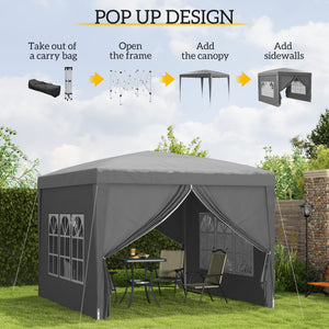 10'x10' Outdoor Pop Up Party Tent Gazebo Canopy with Carrying Bag (Grey)