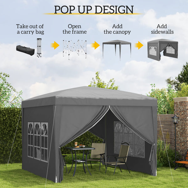 10'x10' Outdoor Pop Up Party Tent Gazebo Canopy with Carrying Bag (Grey)