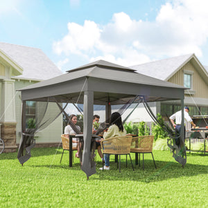 11' x 11' Pop Up Canopy, Outdoor Canopy Shelter Event Tent with 2-Tier Soft Top, Removable Zipper Netting and Storage Bag, for Patio, Backyard, Garden, Camping, Dark Grey
