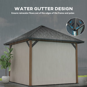 10' x 10' Hardtop Gazebo with Galvanized Steel Roof, Permanent Pavilion Outdoor Gazebo with Netting and Curtains for Patio, Garden, Backyard, Lawn, Wood Finish