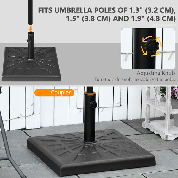 20" Resin Patio Umbrella Base, 42 lb Heavy Duty Outdoor Umbrella Stand, Square Market Umbrella Holder for Garden, Backyard, Black