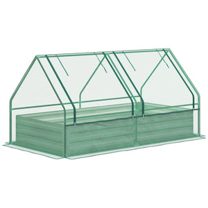 Raised Garden Bed with Mini Greenhouse, Outdoor Metal Planter Box with Cover, for Herbs and Vegetables, Use for Patio, Garden, Balcony, Green and Dark Grey