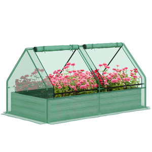 Raised Garden Bed with Mini Greenhouse, Outdoor Metal Planter Box with Cover, for Herbs and Vegetables, Use for Patio, Garden, Balcony, Green and Dark Grey