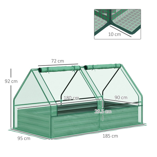 Raised Garden Bed with Mini Greenhouse, Outdoor Metal Planter Box with Cover, for Herbs and Vegetables, Use for Patio, Garden, Balcony, Green and Dark Grey