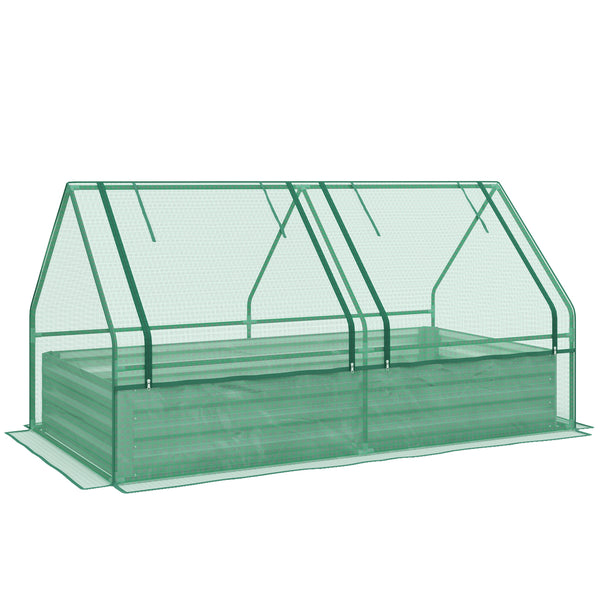 Raised Garden Bed with Mini Greenhouse, Outdoor Metal Planter Box with Cover, for Herbs and Vegetables, Use for Patio, Garden, Balcony, Green and Dark Grey