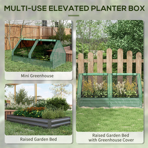 Raised Garden Bed with Mini Greenhouse, Outdoor Metal Planter Box with Cover, for Herbs and Vegetables, Use for Patio, Garden, Balcony, Green and Dark Grey