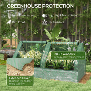 Raised Garden Bed with Mini Greenhouse, Outdoor Metal Planter Box with Cover, for Herbs and Vegetables, Use for Patio, Garden, Balcony, Green and Dark Grey
