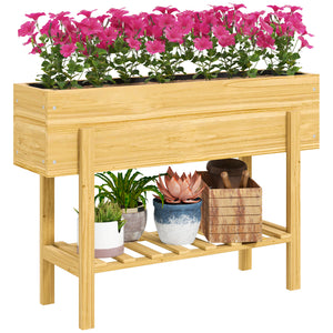 Raised Garden Bed with Legs, 39" x 12" x 28" Elevated Wooden Planter Box with Storage Shelf, Bed Liner and Drainage Holes for Backyard Patio Lawn, Natural Wood