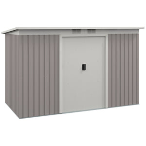 9ft x 4ft Metal Garden Shed, Outdoor Tool House with Foundation Kit, Ventilations and Double Doors, Light Grey