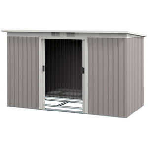 9ft x 4ft Metal Garden Shed, Outdoor Tool House with Foundation Kit, Ventilations and Double Doors, Light Grey