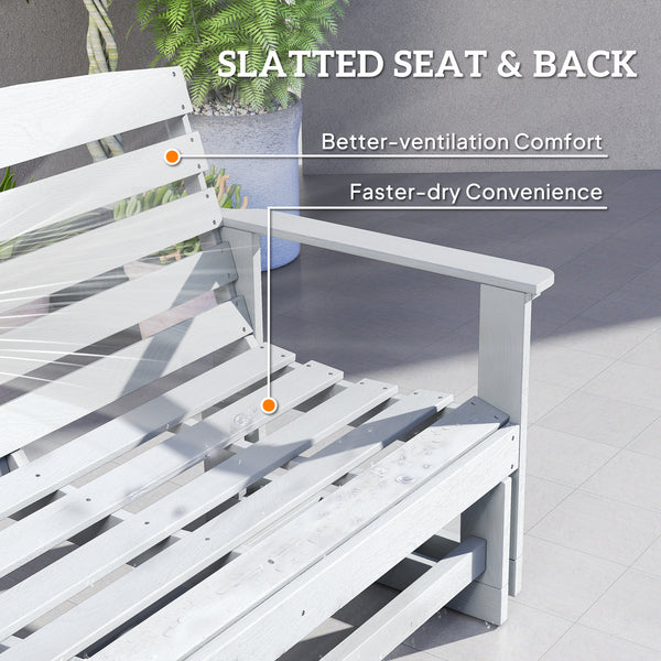 2-Person Outdoor Glider Bench Patio Double Swing Rocking Chair Loveseat w/ Slatted HDPE Frame for Backyard Garden Porch, Distressed White