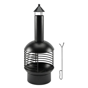 Chimney Fire Pit, Portable Wood Burning Firepit with Poker, Charcoal Grid, Outdoor Fireplace for Garden Patio, Black