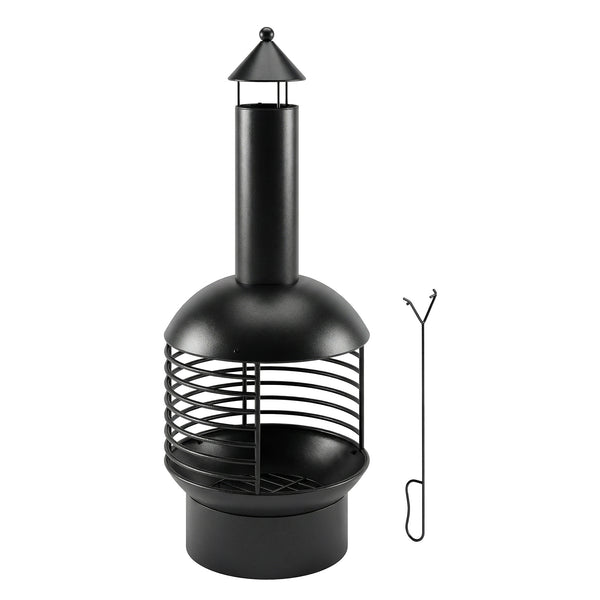 Chimney Fire Pit, Portable Wood Burning Firepit with Poker, Charcoal Grid, Outdoor Fireplace for Garden Patio, Black