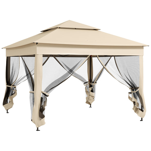 3 x 3(m) Pop Up Gazebo, Double-roof Garden Tent with Netting and Carry Bag, Party Event Shelter for Outdoor Patio, Cream White