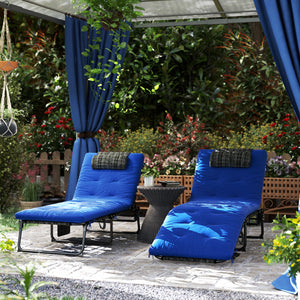 2 Pieces Folding Lounge Chairs with 4-level Reclining Back, Outdoor Tanning Chair with Cushion, Sun Lounger with Breathable Mesh Fabric, Side Pocket, Headrest, Blue