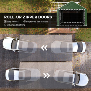 Carport, 12 x 20ft Portable Garage with 2 Roll-Up Doors and 4 Windows, Heavy Duty Outdoor Car Shelter with Removable Sidewalls for Car, Truck, Garden Tools, Dark Green