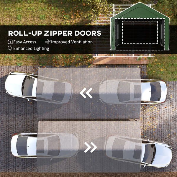 Carport, 12 x 20ft Portable Garage with 2 Roll-Up Doors and 4 Windows, Heavy Duty Outdoor Car Shelter with Removable Sidewalls for Car, Truck, Garden Tools, Dark Green
