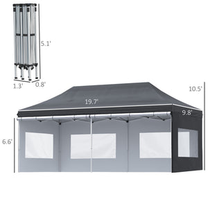 20' x 10' Pop Up Canopy Tent Instant Folding Shelter Gazebo with Removable Sidewalls, 6 Windows, 4 Sand Weights Bags and Carrying Bag, Black