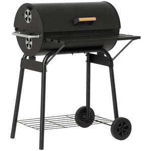 30" Portable Barrel Charcoal BBQ Grill with 370 Square Inches Cooking Space & Storage Shelf for Garden Camping Picnic, Black