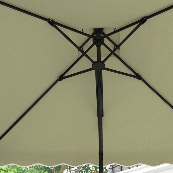 2.5m Cantilever Parasol with Easy Lever, Square Double Top Garden Parasol Umbrella with Ruffles and Cross Base, Overhanging Outdoor Sun Shades, Beige