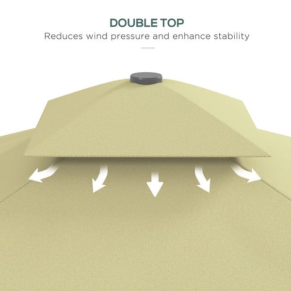 2.5m Cantilever Parasol with Easy Lever, Square Double Top Garden Parasol Umbrella with Ruffles and Cross Base, Overhanging Outdoor Sun Shades, Beige